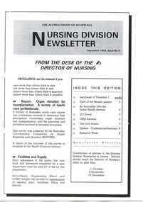 First page of The Alfred Group of Hospitals Nursing Division Newsletter, September 1993