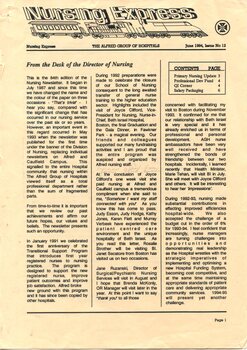 First page of The Alfred Group of Hospitals Nursing Express, June 1994