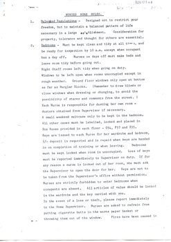First page of Alfred Hospital Nurses' home rules, ca. 1960