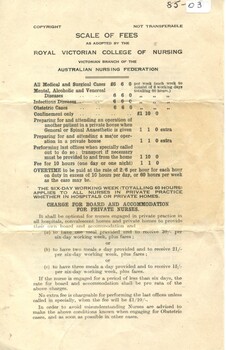 First page of Scale of fees, as adopted by the Royal Victorian College of Nursing [ca. late 1940's], for private nurses