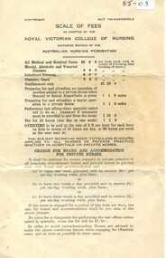First page of Scale of fees, as adopted by the Royal Victorian College of Nursing [ca. late 1940's], for private nurses