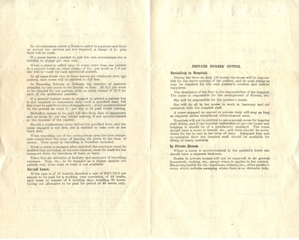 Second and third pages of Scale of fees, as adopted by the Royal Victorian College of Nursing [ca. late 1940's], for private nurses