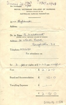 Fourth page of Scale of fees, as adopted by the Royal Victorian College of Nursing [ca. late 1940's], for private nurses