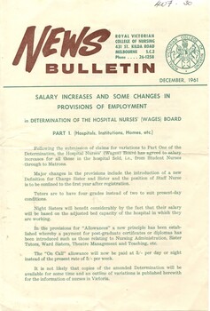 Front page of Royal Victorian College of Nursing News Bulletin: December 1991