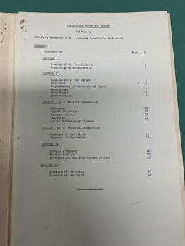 Index page Alfred Hospital Gynaecology Lectures [ca.1970’s]