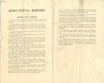 Alfred Hospital, Melbourne Rules for Nurses [ca 1900]