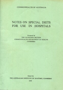 Front cover of 'Notes on special diets for use in hospitals', Nutrition Section, Commonwealth Department of Health, 1069