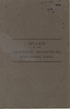 front cover of 'Rules of the Alfred Hospital Nurse Training School', Alfred Hospital [ca.1920]