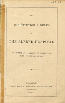 Front cover of 'Constitution & Rules of the Alfred Hospital ' Alfred Hospital1870