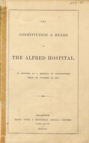 Front cover of 'Constitution & Rules of the Alfred Hospital ' Alfred Hospital1870