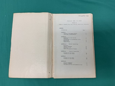 Index page Alfred Hospital Gynaecology Lectures [ca.1960’s]