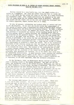 First page of Paper delivered by S M Peters at Alfred Hospital Seminar, held on 5th May 1971