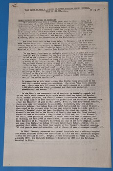 First page of 'Talk given by Miss P Osborne at Alfred Hospital Seminar, held on 5th May 1971 - Early history of nusing in Australia