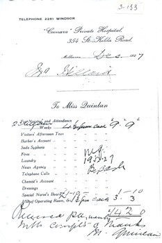 Payment for nursing attendance at Coonara Private Hospital, 1927 [photocopy]