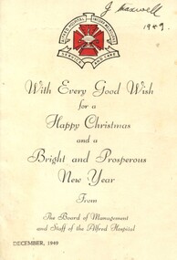 Front of Christmas Card with menu, Alfred Hospital , 1949