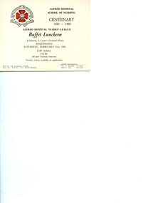 Front of Alfred Hospital School of Nursing Centenary buffet luncheon invitation, 1981