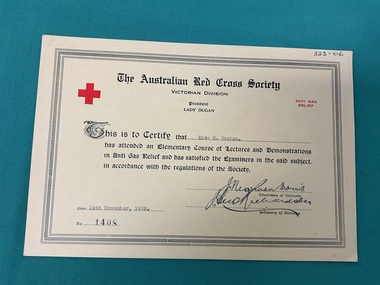 Certificate - Anti Gas relief Certificate, The Australian Red Cross Anti Gas Relief Certificate, [ca.1939]