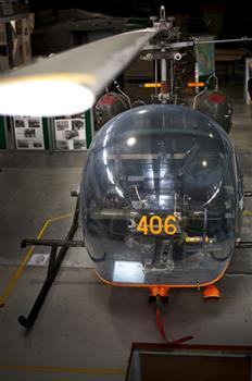 Sioux helicopter photographed at front at rotor height.