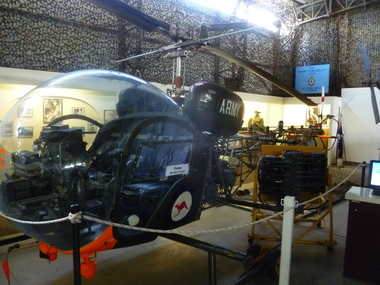 Sioux helicopter side view taken from front with Australian kangaroo emblem on side.