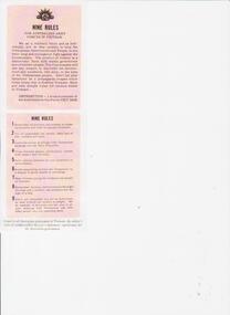 Document printed on pink background outlining nine rules for appropriate conduct of all members of Australian Army Forces serving in Vietnam.