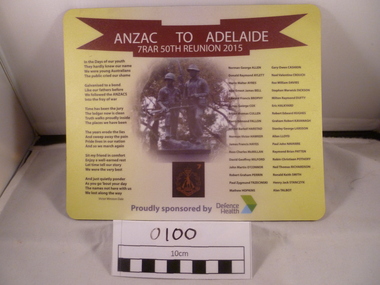 Memorabilia, ANZAC To Adelaide 7RAR 50th Reunion 2015, 2015 (Approximate)