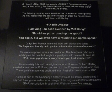 A poster information board, white text on black, for cartoon in 5RAR display.