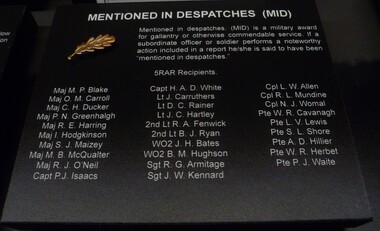 Mentioned in Despatches (MID) for 5RAR Recipients