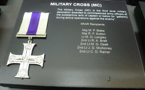 Medal, Replica Military Cross (MC) for 5RAR Recipients.