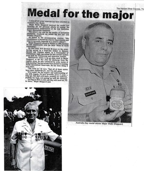 Copies of newspaper clippings relating to Major Wally Sheppard