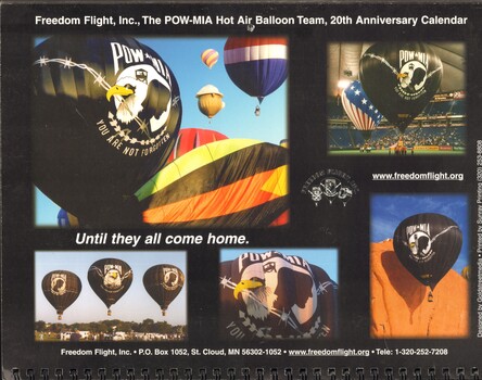 Back of the Freedom Flight Inc. 20th anniversary Memorabilia: POW, MIA 2009 Calendar