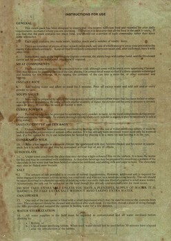 Australian Army Combat Ration (One man): Contents & Instruction Sheet