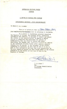 A letter of Warning from Vietnam: Post-Vietnam Recovery, Your Responsibility
