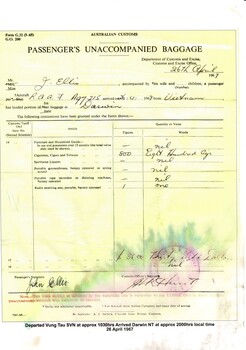 Australian Customs: Passenger's Unaccompanied Baggage