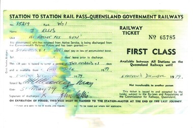 Station to Station Rail Pass - Queensland Government Raailways 