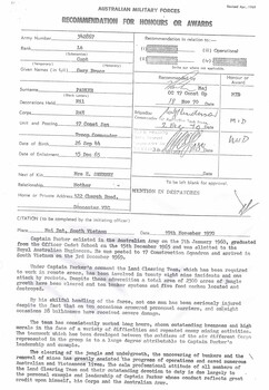 Australian Military Forces: Recommendation For honours and Awards: Capt. Gary Bruce Parker