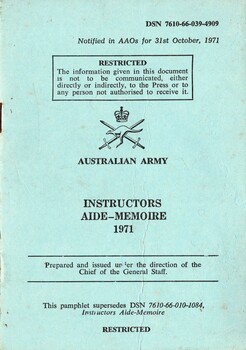 Australian Army: Instructors Aide-Memoire, 1971