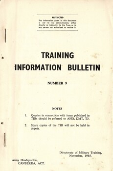 Australian Headquarters, Canberra: Training Information Bulletin, Number 9 - 1965