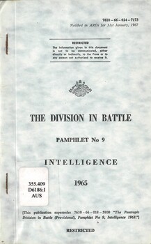 Australian Army: The Division in Battle, Pamphlet No. 9: Intelligence, 1965