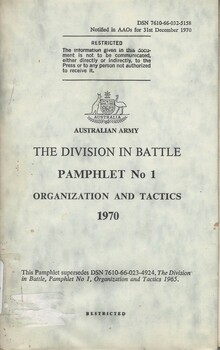 Australian Army: The Division In Battle, Pamphlet No. 1: Organization And Tactics, 1970
