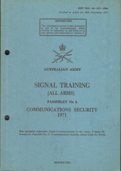 Australian Army: Signal Training (All Arms) Pamphlet No. 6: Communications Security, 197