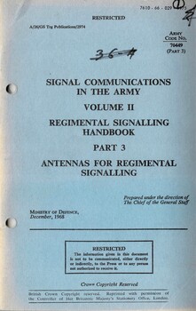 Signal Communications in the Army, Volume 11, Regimental Signalling Handbook, Part 3: Antennas for Regimental Signalling