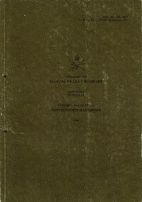 An olive green cardboard cover with black information on the cover which is hard to read.
