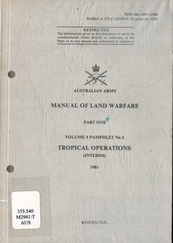 Australian Army: Manual of Land Warfare, Part One: Volume 5 Pamphlet No.2: Tropical Operations
