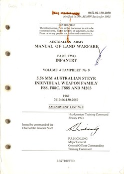 Australian Army: Manual of Land Warfare, Part Two Infantry: Volume 4 Pamphlet No.9: 5.56 MM Australian Steyr