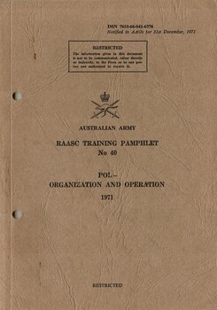 Australian Army: RAASC Training Pamphlet No. 40: POL - Organisation and Operation, 1971