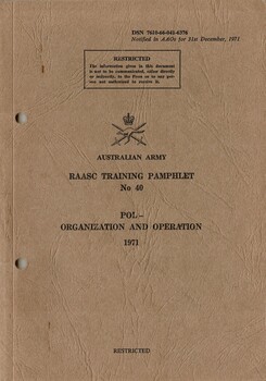Australian Army: RAASC Training Pamphlet No. 40: POL - Organisation and Operation, 1971