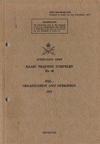 Australian Army: RAASC Training Pamphlet No. 40: POL - Organisation and Operation, 1971