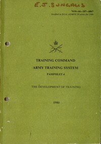 Australian Army: Training Command Army Training System, Pamphlet 4: The Development of Training