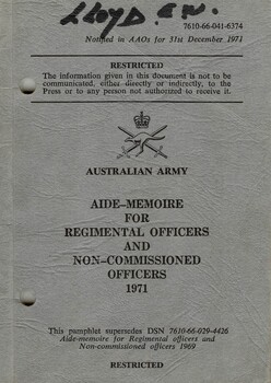 Aide-Memoire For Regimental Officers and Non-Commissioned Oofficers 1972