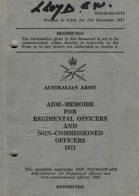 Aide-Memoire For Regimental Officers and Non-Commissioned Oofficers 1972